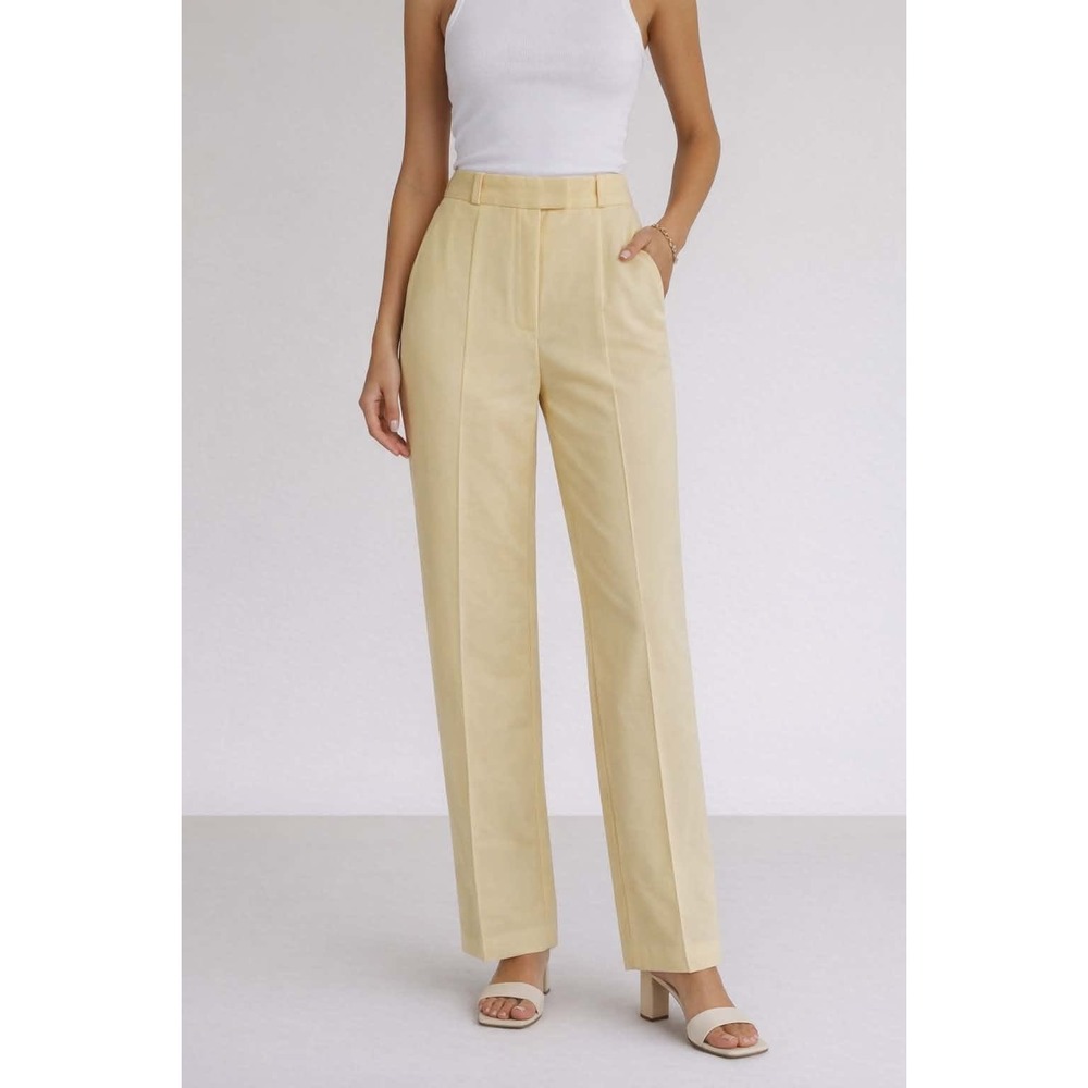 Lovers + Friends Yellow High Waisted Straight Leg Fully Lined Trousers Size M